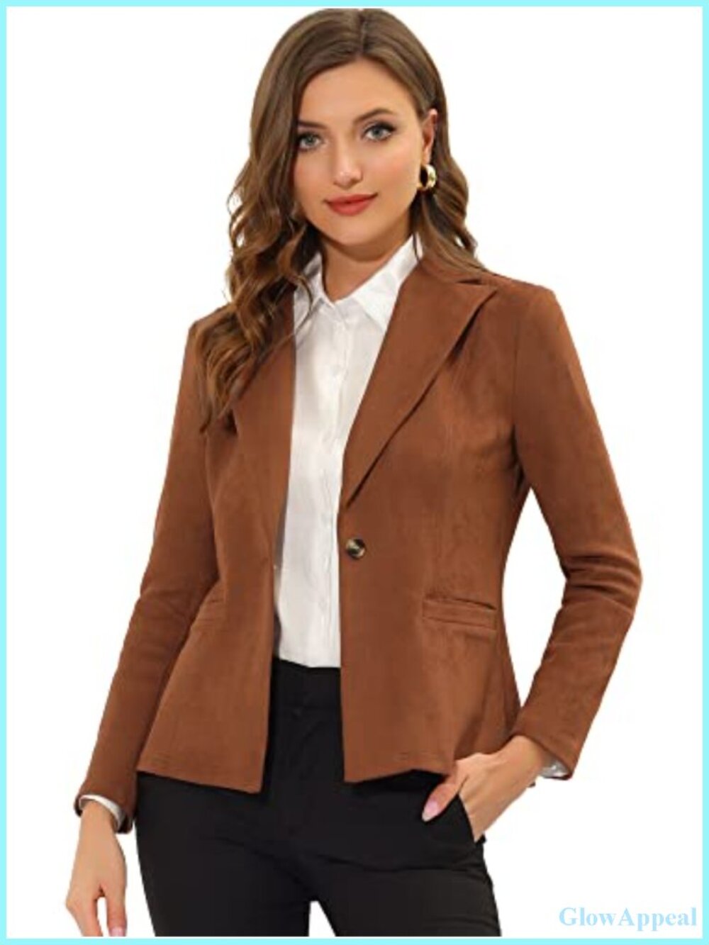 Faux Suede Blazer Jacket Lapel Collar Button Front Work Office Casual
